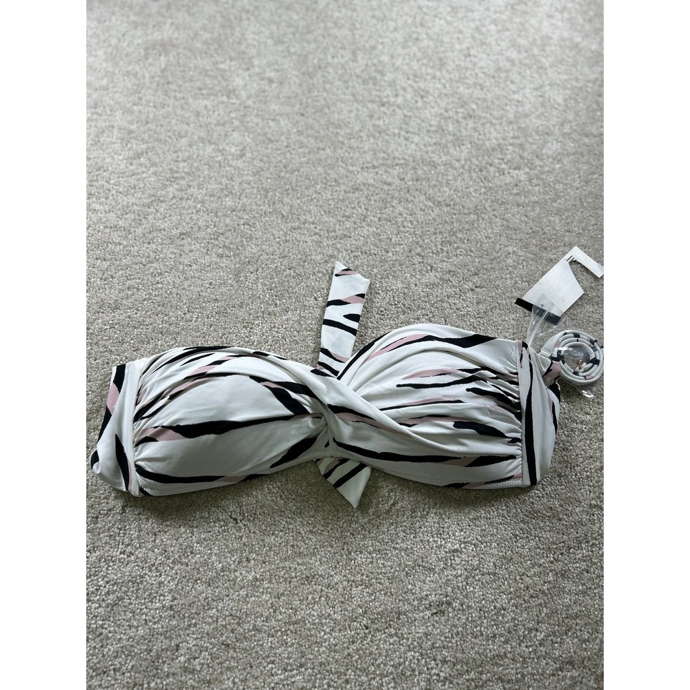 Bar III Women's Swimwear Bandeau Bikini Top Large Black White